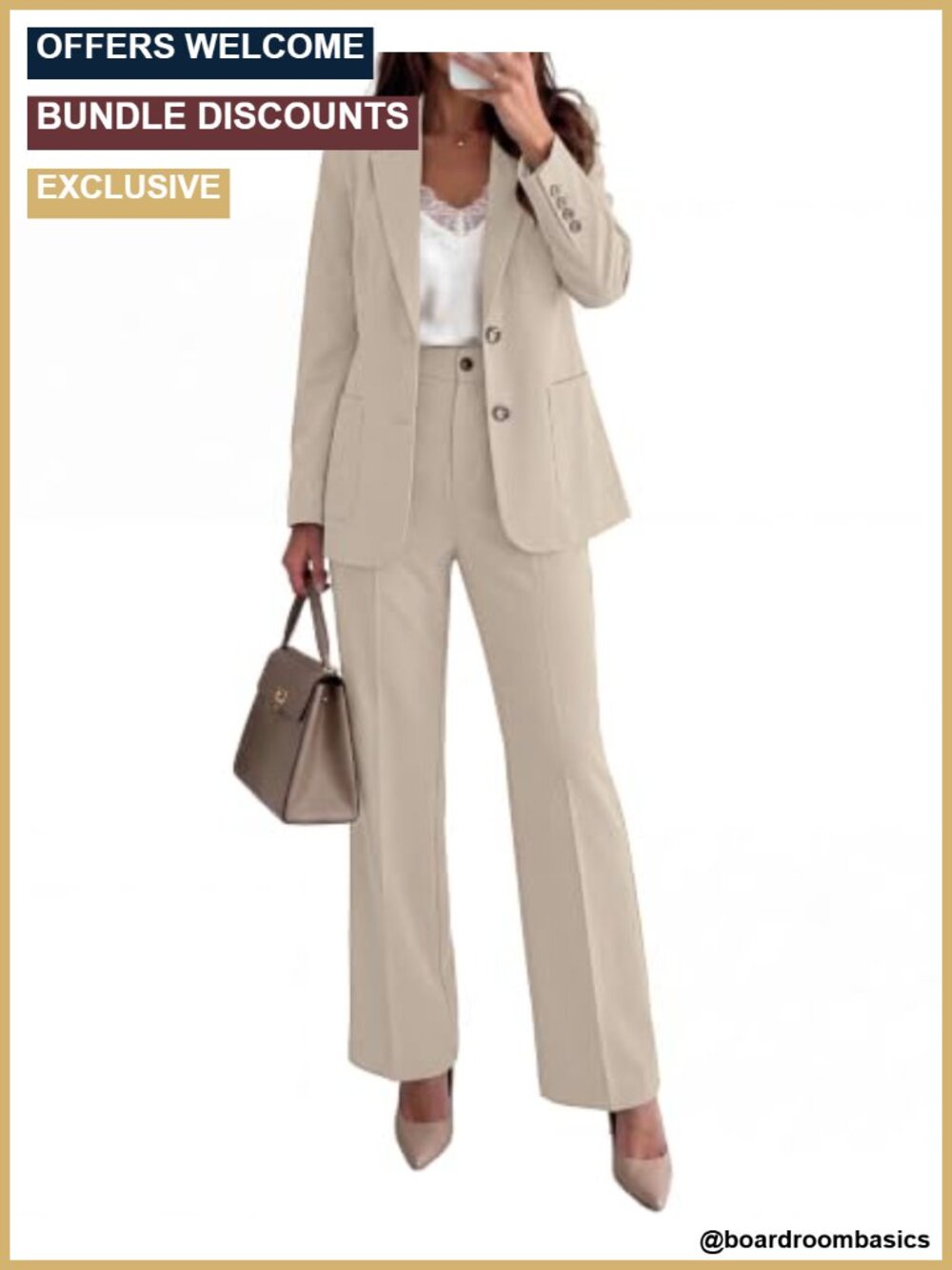 Womens 2 Piece Pantsuit Set Long Sleeve Blazer Wide Leg Pants Business
